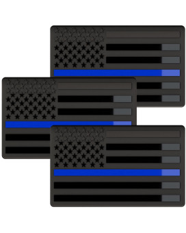 Embossed 3D Metal Thin Blue Line All Black American Flag Emblem Decal Stickers (3 Pack), Matte Black 5 X 3 Patriotic Usa Us Flag Decals For Car, Truck, Motorcycle Honoring Police Law Enforcement