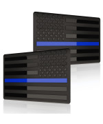 Embossed 3D Metal Thin Blue Line All Black American Flag Emblem Decal Stickers (1 Pair), Matte Black 5 X 3 Patriotic Usa Us Flag Decals For Car, Truck, Motorcycle Honoring Police Law Enforcement