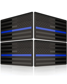 Embossed 3D Metal Thin Blue Line All Black American Flag Emblem Decal Stickers (2 Pairs), Matte Black 5 X 3 Patriotic Usa Us Flag Decals For Car, Truck, Motorcycle Honoring Police Law Enforcement