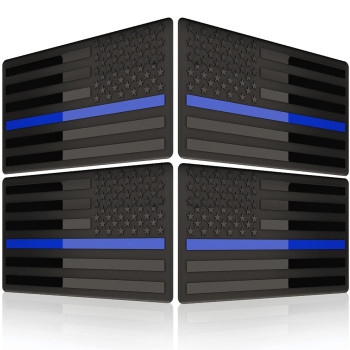 Embossed 3D Metal Thin Blue Line All Black American Flag Emblem Decal Stickers (2 Pairs), Matte Black 5 X 3 Patriotic Usa Us Flag Decals For Car, Truck, Motorcycle Honoring Police Law Enforcement