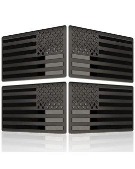 Embossed 3D Metal All Black American Flag Emblem Decal Stickers (2 Pairs), Matte Black 5 X 3 Patriotic Usa Us Flag Car Decals Bumper Stickers For Truck, Window, Motorcycle, Support Us Military