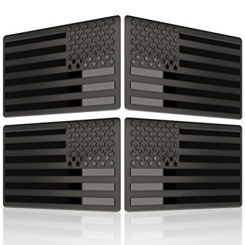 Embossed 3D Metal All Black American Flag Emblem Decal Stickers (2 Pairs), Matte Black 5 X 3 Patriotic Usa Us Flag Car Decals Bumper Stickers For Truck, Window, Motorcycle, Support Us Military