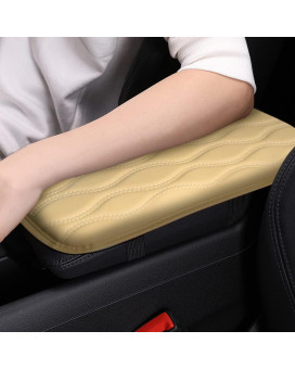 Banseko Car Auto Armrest Cover Pad,Auto Armrest Seat Box Cover,Leather Auto Center Console Cover Universal Fits For Most Cars Suv, And Truck (Beige)