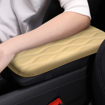 Banseko Car Auto Armrest Cover Pad,Auto Armrest Seat Box Cover,Leather Auto Center Console Cover Universal Fits For Most Cars Suv, And Truck (Beige)