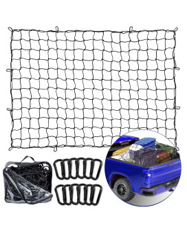 Vemote 4Ax 6Acargo Net For Pickup Truck Bed Stretches To 8Ax 12A- Universal Latex Bungee Netting Mesh With 12 D Carabiners Storage Bag - Truck Bed Cargo Net Compatible With Dodge Ram, Chevy, Toyota