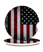 Absorbent Car Coasters 2 Pack For Womenmen,Old Usa Flag Car Coaster For Drinks,Ceramic Stone Car Cup Holder With A Finger Notch,Vinage American Flag