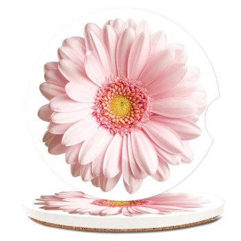 Absorbent Car Coasters 2 Pack For Womenmen,Cute Floral Car Coaster For Drinks, Ceramic Stone Car Cup Holder With A Finger Notch,Pink Flower Rose