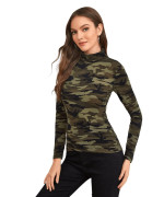 Sweatyrocks Womens Long Sleeve Turtleneck Ribbed Knit Pullover Sweater Top Camo Green M