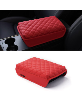 Kmmotors Model Y, Model 3 Center Console Cover Quilting Red, Armrest Cushion, Console Protector, Vegan Leather, Tesl* Accessories,