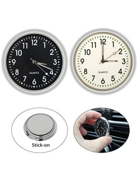 Eeekit 2 Pcs Car Clocks, Luminous Quartz Stick On Analog Car Clock Small Digital Clock Battery Operated, Universal Mini Clock For Car Dashboard Boat Bike Home, White And Black