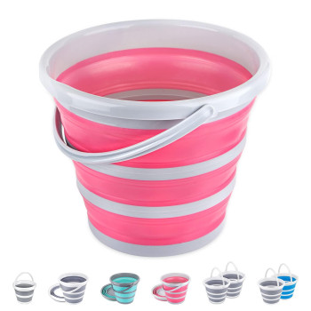 Craftend Collapsible Bucket 10L 26 Gallon Cleaning Bucket Mop Bucket Folding Foldable Portable Small Plastic Water Supplies For Outdoor Garden Camping Fishing Car Wash Space Saving Pink