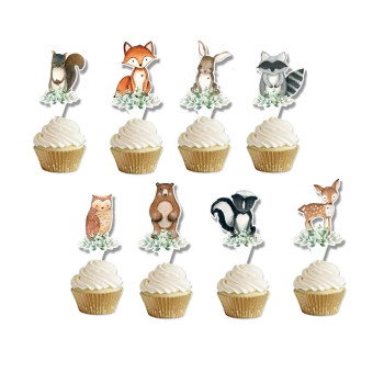 Heeton Woodland Party Cupcake Topper Woodland Baby Shower Welcome Baby Fox Deer Happy Birthday Theme Woodland Creatures Fawn Animal Party Supplies Decorations 48Pcs