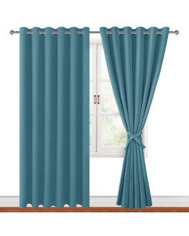 Hiasan Grommet Blackout Curtains For Bedroom, 70 X 84 Inches - Thermal Insulated Light Blocking Window Drapes For Living Roomdorm Room, Set Of 2 Panels Sewn With Tiebacks, Turquoise