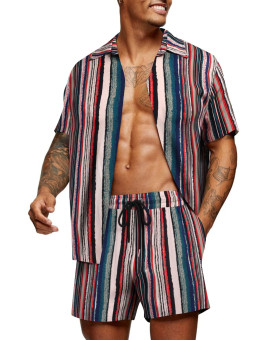 Coofandy Mens Vintage Striped Shirt Vertical Button Down Hawaiian Shirt Suits
