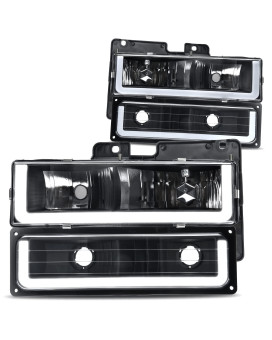 Dwvo Led Drl Headlights Assembly Compatible With 1990-1999 Chevy Silverado Ck 1500 2500 3500Suburbantahoegmc Yukon Headlamp Replacement Pair With Daytime Running Light