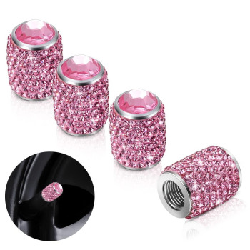 Bling Tire Stem Valve Caps, Crystal Tire Caps Shinny Rhinestone Universal Car Dustproof Tire Valve Caps For Car Suv Motorcycle Bicycle Truck (Pink)