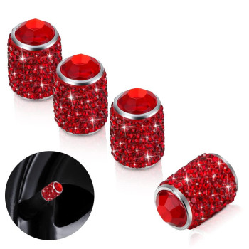 Bling Tire Stem Valve Caps, Crystal Tire Caps Shinny Rhinestone Universal Car Dustproof Tire Valve Caps For Car Suv Motorcycle Bicycle Truck (Red)