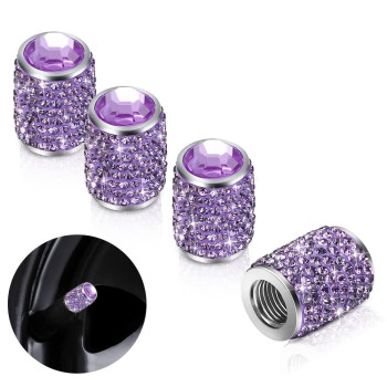 Bling Tire Stem Valve Caps, Crystal Tire Caps Shinny Rhinestone Universal Car Dustproof Tire Valve Caps For Car Suv Motorcycle Bicycle Truck (Purple)