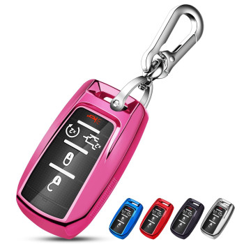 Qbuc For Ram Key Fob Cover With Keychain Clip Soft Tpu Key Case Compatible With 2019 2020 2021 2022 Dodge Ram 1500 2500 3500 4500 5500 Smart Remote Accessories (Pink)