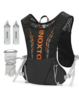 Inoxto Hydration Vest Backpack,Lightweight Insulated Pack With 1.5L Water Bladder Bag Daypack For Hiking Trail Running Cycling Race Marathon For Women Men Kids (Black Orange)