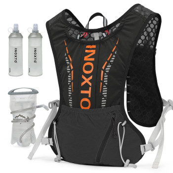 Inoxto Hydration Vest Backpack,Lightweight Insulated Pack With 1.5L Water Bladder Bag Daypack For Hiking Trail Running Cycling Race Marathon For Women Men Kids (Black Orange)