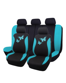 Flying Banner Butterfly Car Seat Covers Ful Set Fashion Universal Lady Woman Female Rear Bench Split Colorized (Full Set, Mint Blue)