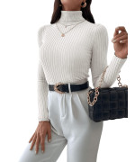 Sweatyrocks Womens Long Sleeve Turtleneck Ribbed Knit Pullover Sweater Top White Solid M