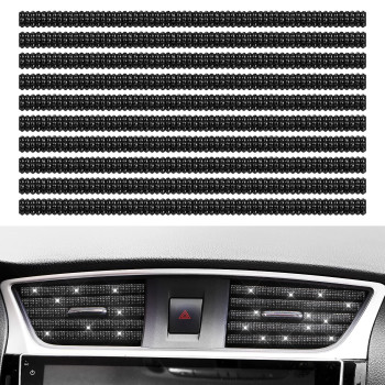 Mtmta 10Pcs Rhinestones Car Accessories, Bling Car Air Conditioner Vent Outlet Trim Decoration Strip Fit With All Straight Air Vent Outlet, Car Bling For Women Suitable Most Car Interior(Black)