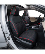 Ekr Custom Fit Rav4 Hybrid Car Seat Covers For Select Toyota Rav4 Hybrid (Not For Xse2022 2023 Se Hybrid) 2019 2020 2021 2022 2023 - Full Set,Leather(Black With Red Piping)