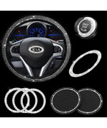 Jingsen Steering Wheel Cover For Women Bling Crystal Diamond Sparkling Car Accessories Fit For Kia Cover Rhinestone Decals Steering Wheel Cover Universal Fit 15 Inch (White, For Kia 7 Pcs)