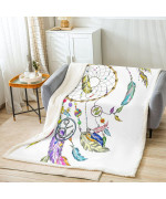 Bohemian Dream Catcher Blanket Watercolor Feathers Bed Blanket For Kids Teens Room Decor,Exotic Indian Style Fleece Blanket Soft White Cozy Fuzzy Blanket, Baby Size (30 X 40 Inches)