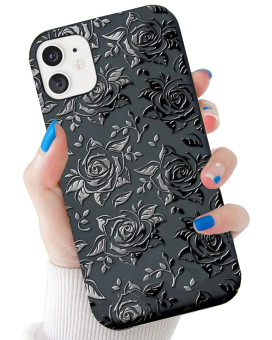 Papcool Rose Compatible With Iphone 11 Black Rose, Cute Rose Flower Floral Pattern Design, Rose Flower Shockproof Protective Phone Cover For Women Girls Flower Rose Black 61