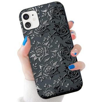 Papcool Rose Compatible With Iphone 11 Black Rose, Cute Rose Flower Floral Pattern Design, Rose Flower Shockproof Protective Phone Cover For Women Girls Flower Rose Black 61