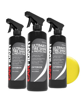 Carfidant Ultimate Tire Shine Spray - Tire Dressing Protectant Kit - Dark, Wet Looking Wheels With No Grease And No Sling Use With Wheel Tire Cleaner 3 Pack