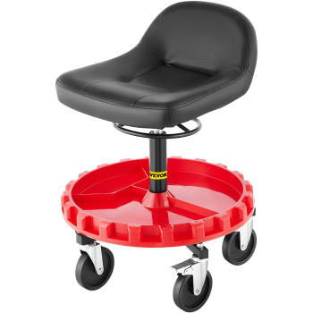 Vevor Shop Stool, 300 Lbs Rolling Garage Stool, 22A To 26A Adjustable Height Mobile Rolling Gear Seat, Round Tray Garage Pneumatic Stool, All-Terrain 5 Casters With Two Brakes Mechanic Seat