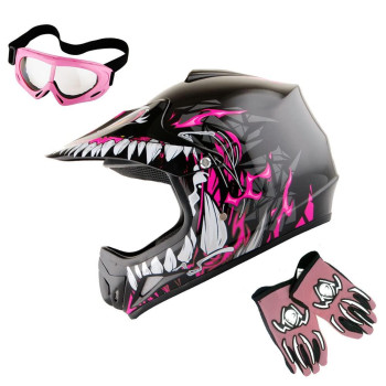 Wow Youth Kids Motocross Bmx Mx Atv Dirt Bike Helmet Dragon Pink Goggles Mg Youth Pink Glove Bundle