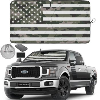 Autoamerics 1-Piece Windshield Sun Shade Green Camo American Flag Usa Design - Foldable Car Front Window Sunshade For Most Sedans Suv Truck - Blocks Max Uv Rays And Keeps Your Vehicle Cool - X-Large