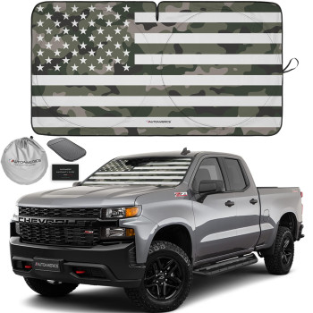 Autoamerics 1-Piece Windshield Sun Shade Green Camo American Flag Usa Design - Foldable Car Front Window Sunshade For Most Sedans Suv Truck - Blocks Max Uv Rays And Keeps Your Vehicle Cool - Large