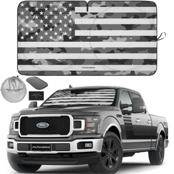 Autoamerics 1-Piece Windshield Sun Shade Gray Camo American Flag Usa Design - Foldable Car Front Window Sunshade For Most Sedans Suv Truck - Blocks Max Uv Rays And Keeps Your Vehicle Cool - X-Large