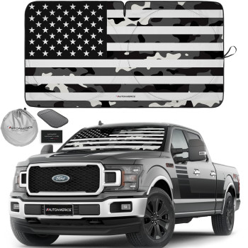 Autoamerics 1-Piece Windshield Sun Shade B&W Camo American Flag Usa Design - Foldable Car Front Window Sunshade For Most Sedans Suv Truck - Blocks Max Uv Rays And Keeps Your Vehicle Cool - X-Large