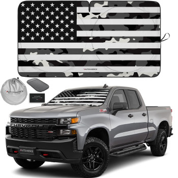 Autoamerics 1-Piece Windshield Sun Shade B&W Camo American Flag Usa Design - Foldable Car Front Window Sunshade For Most Sedans Suv Truck - Blocks Max Uv Rays And Keeps Your Vehicle Cool - Large