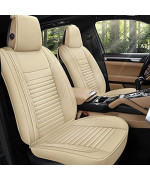 Aoog Leather Car Seat Covers, Leatherette Automotive Seat Covers For Cars Suv Pick-Up Truck, Non-Slip Vehicle Car Seat Covers Universal Fit Set For Auto Interior Accessories, Front Pair, Beige