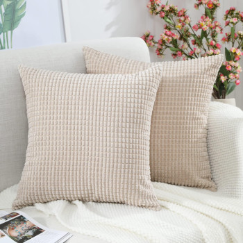 Beben Throw Pillow Covers, Decorative Pillow Covers 16X16, Set Of 2 Soft Corduroyasquare Cushion Case Home Decor For Couch, Bed, Sofa, Bedroom, Car,Beige, 16X16