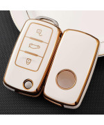 Rye For Vw Volkswagen Key Fob Cover, Soft Tpu Key Fob Case Full Protection For Vw Jetta Beetle Tiguan Passat Golf Mk6 Polo 3 Buttons Key Fob - White