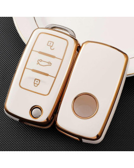 Rye For Vw Volkswagen Key Fob Cover, Soft Tpu Key Fob Case Full Protection For Vw Jetta Beetle Tiguan Passat Golf Mk6 Polo 3 Buttons Key Fob - White