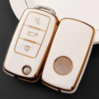 Rye For Vw Volkswagen Key Fob Cover, Soft Tpu Key Fob Case Full Protection For Vw Jetta Beetle Tiguan Passat Golf Mk6 Polo 3 Buttons Key Fob - White