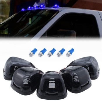 Glofe 5X Black Smoke Lens Cab Roof Marker Running Lamps Wblue Led Lights Compatible With Ford F150 F250 F350 F450 F550 F650 F750 E150 E250 E350 E450 1999-2016 Super Duty Pickup Trucks