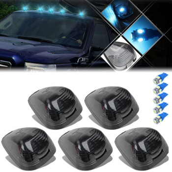 Glofe 5X Black Smoke Lens Cab Roof Marker Running Lamps Wice Blue Led Lights Compatible With Ford F150 F250 F350 F450 F550 F650 F750 E150 E250 E350 E450 1999-2016 Super Duty Pickup Trucks