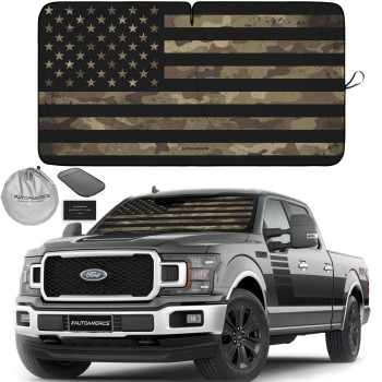 Autoamerics 1-Piece Windshield Sun Shade Dark Camo American Flag Usa Design - Foldable Car Front Window Sunshade For Most Sedans Suv Truck - Blocks Max Uv Rays And Keeps Your Vehicle Cool - X-Large