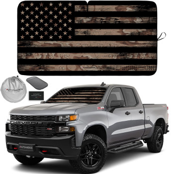 Autoamerics 1-Piece Windshield Sun Shade Brown Camo American Flag Usa Design - Foldable Car Front Window Sunshade For Most Sedans Suv Truck - Blocks Max Uv Rays And Keeps Your Vehicle Cool - Large